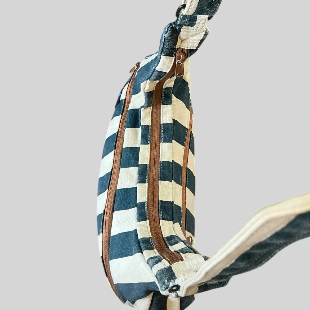 Kavu Canvas Hobo Bag Striped Sling Crossbody Adjustable Strap